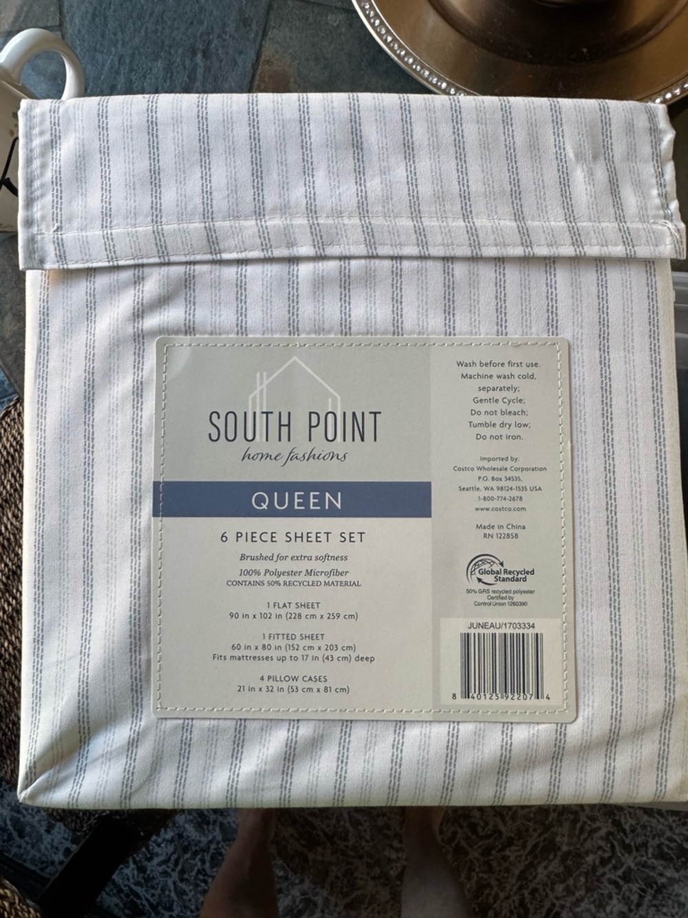 South Point Light Gray Stripe Queen 6-Piece Sheet Set
